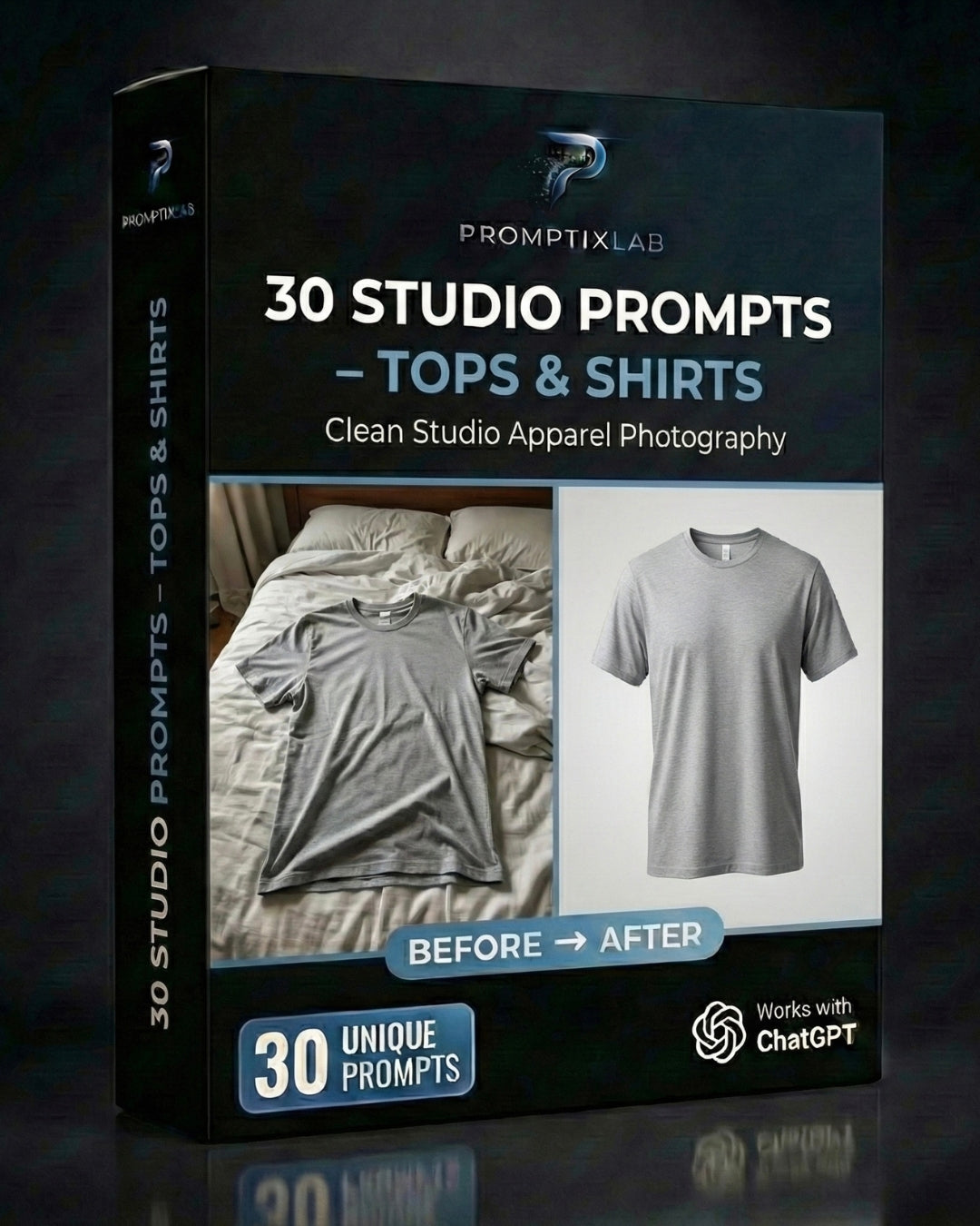 30 PROMPTS – STUDIO TOPS & SHIRTS EDITION – Fotografía limpia y profesional de estudio