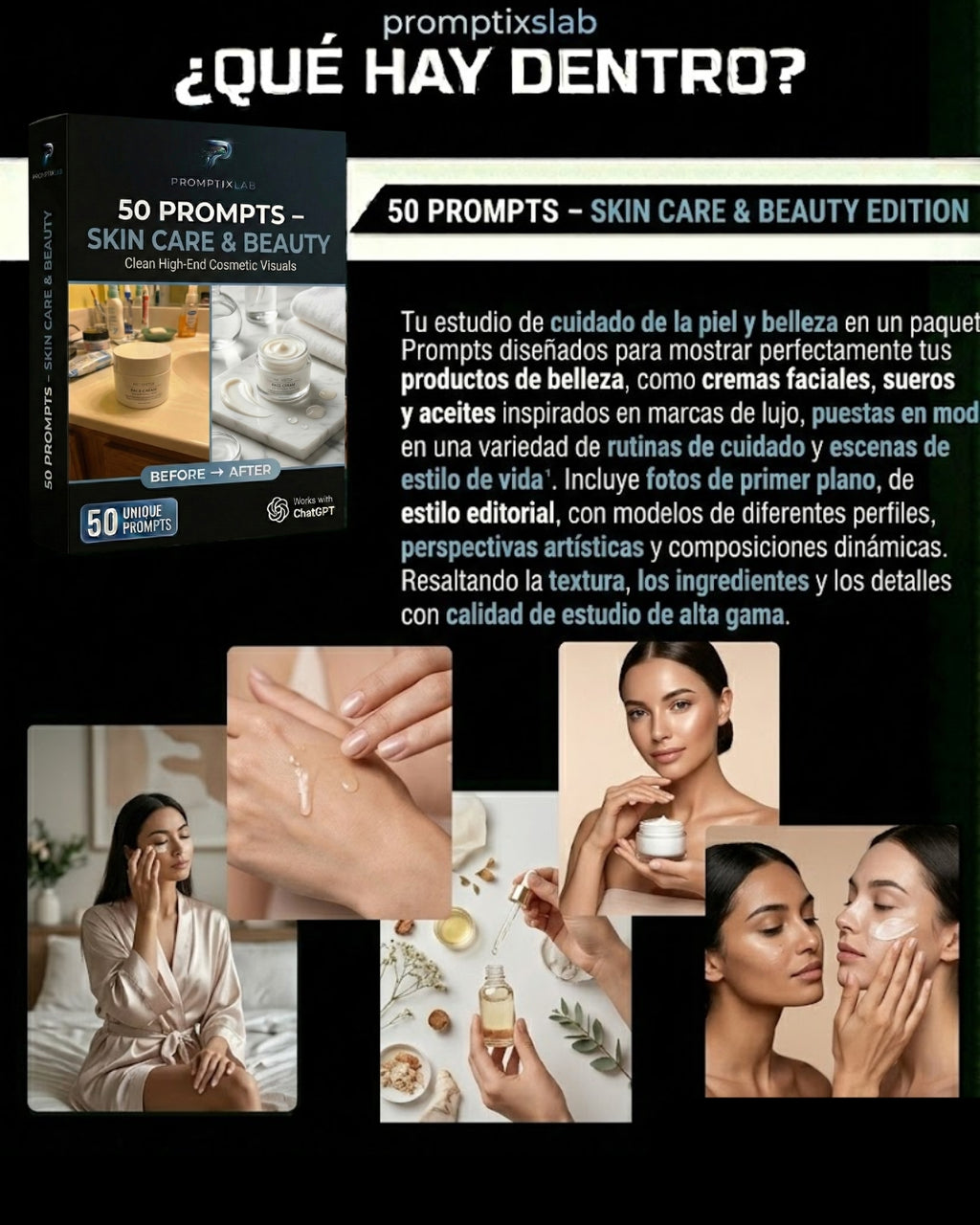 50 PROMPTS – SKIN CARE & BEAUTY EDITION – Cosmética con estética de anuncio de revista