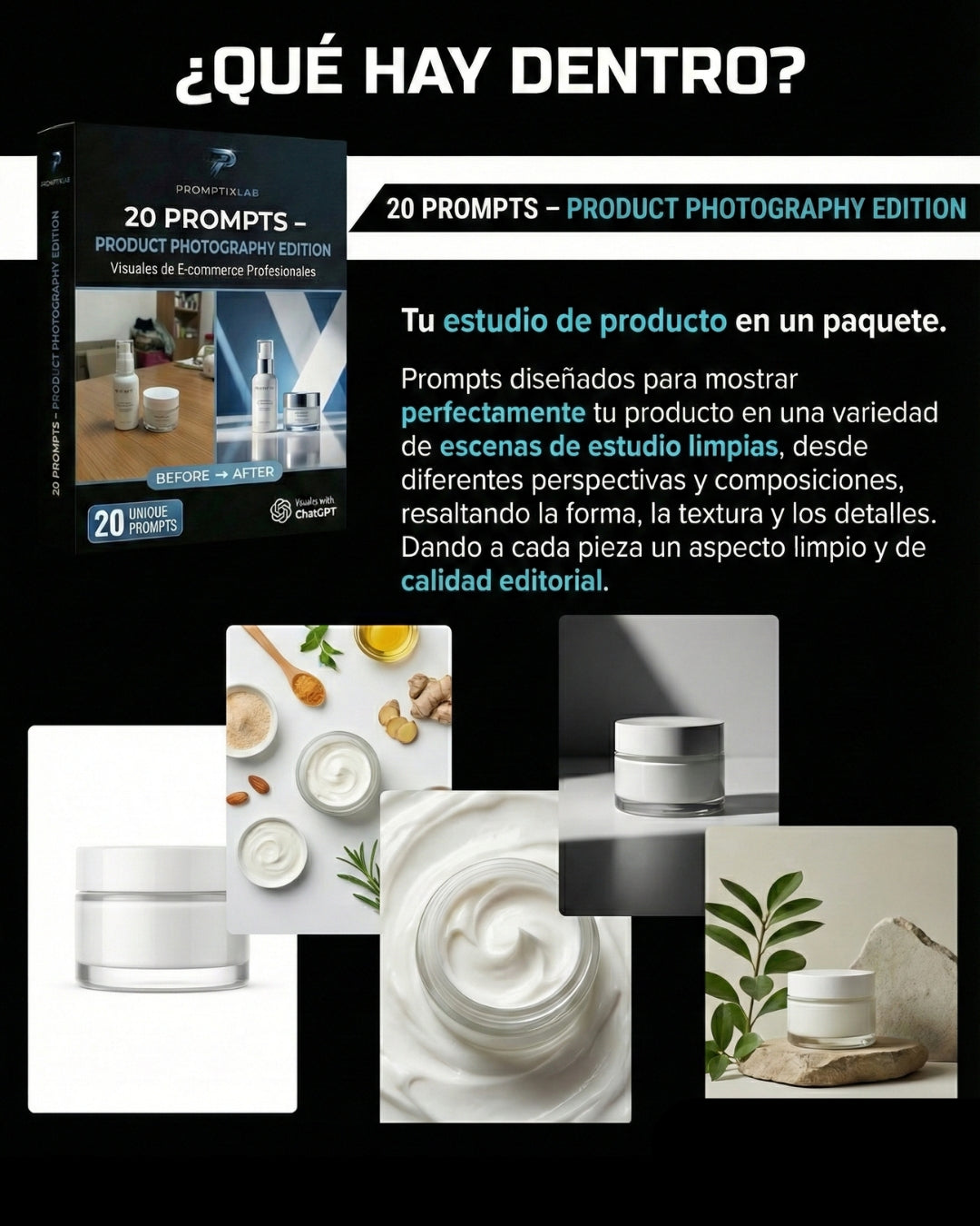 20 PROMPTS – PRODUCT PHOTOGRAPHY EDITION – Fotos de producto hechas en estudio