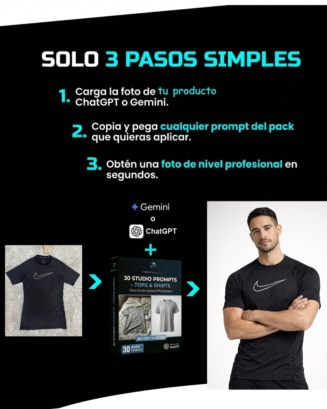 30 PROMPTS – STUDIO TOPS & SHIRTS EDITION – Fotografía limpia y profesional de estudio