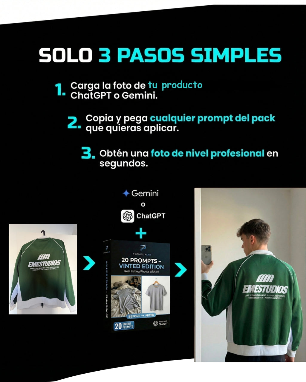 20 PROMPTS – VINTED EDITION – Convierte fotos caseras en imagenes que venden