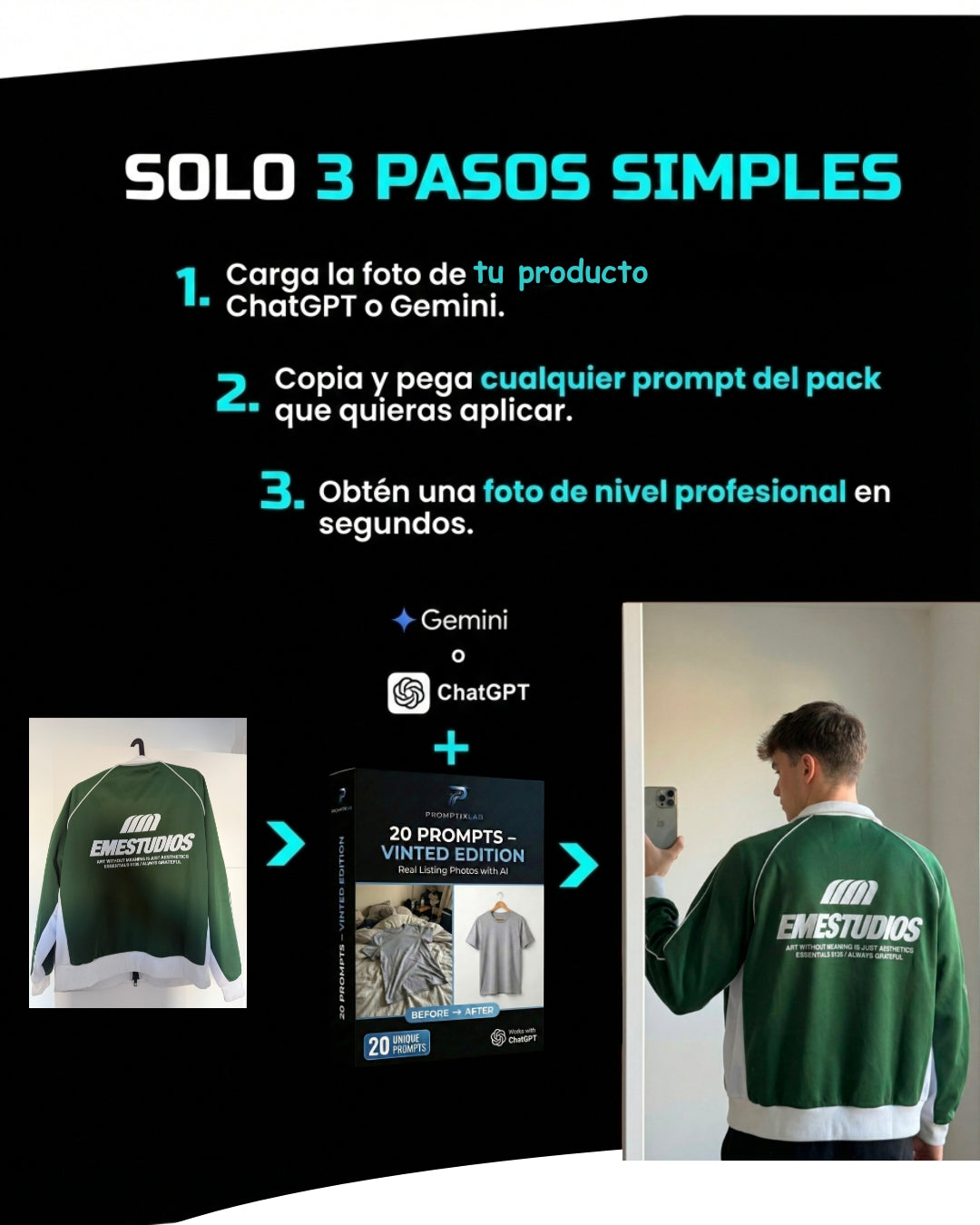 20 PROMPTS – VINTED EDITION – Convierte fotos caseras en imagenes que venden