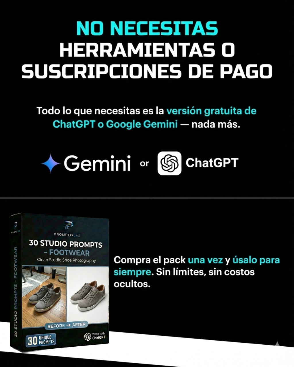 30 PROMPTS – STUDIO FOOTWEAR EDITION – Calzado con fotografía profesional de estudio