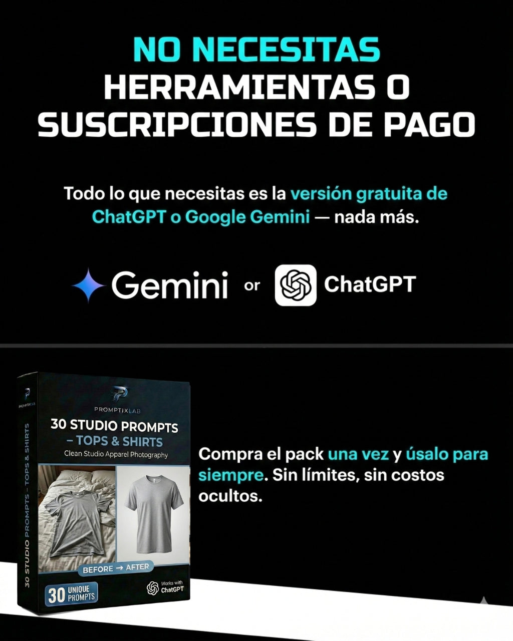 30 PROMPTS – STUDIO TOPS & SHIRTS EDITION – Fotografía limpia y profesional de estudio