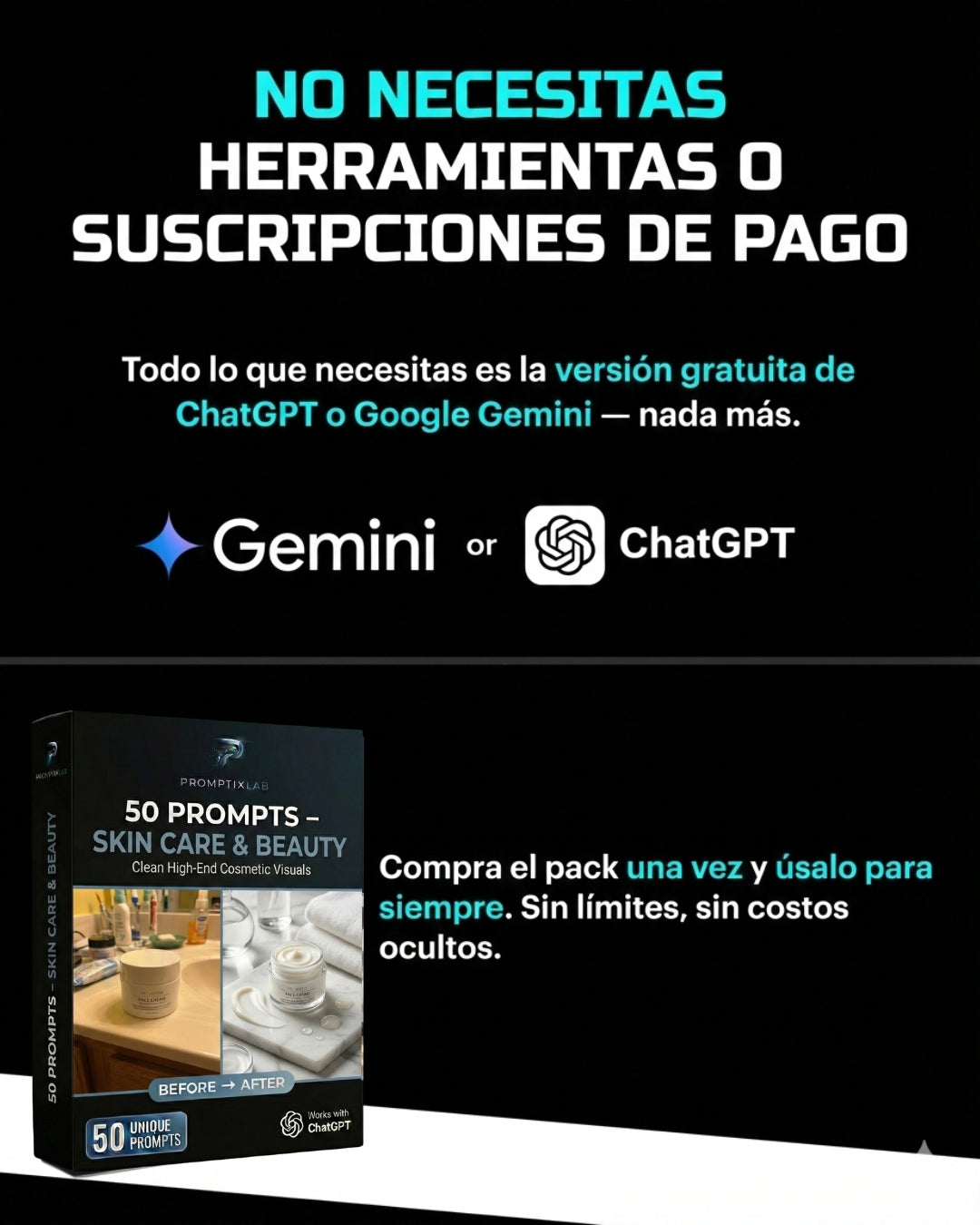 50 PROMPTS – SKIN CARE & BEAUTY EDITION – Cosmética con estética de anuncio de revista